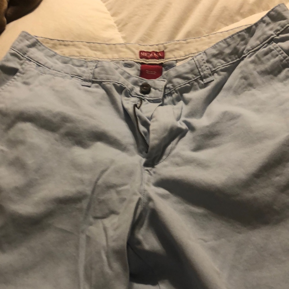 Men’s blue shorts.